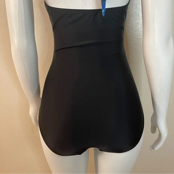Blue and black halter neck cutout one piece swimsuit - Picture 6 of 12